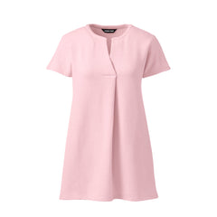 Women's Seersucker Short Sleeve Notch Neck Tunic Top