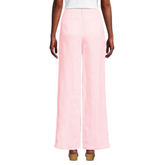 Women's Petite High Rise Wide Leg Linen Pleated Pants