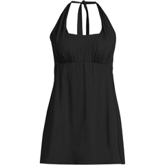 Women's Long Torso Square Neck Halter Swim Dress One Piece Swimsuit