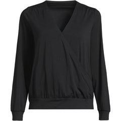 Women's Long Sleeve Lightweight Jersey Surplice Blouse