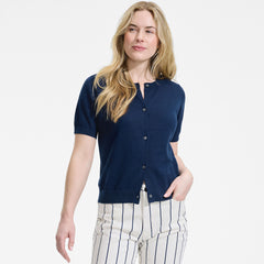 Women's Cotton Short Sleeve Crew Neck Cardigan Sweater