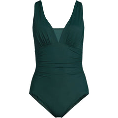 Women's Long SlenderSuit Mesh Grecian Tummy Control Chlorine Resistant One Piece Swimsuit