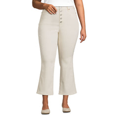Women's Plus Size Recycled Denim High Rise Button Front Kick Flare Crop Jeans
