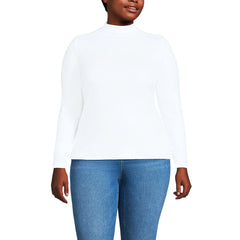Women's Plus Size Drapey Rib Skimming Long Sleeve Mock Neck