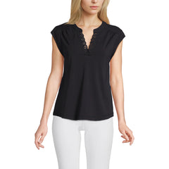 Women's Cap Sleeve Lightweight Jersey Lace Shoulder Tee