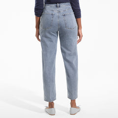 Women's Soft Denim Mid Rise Relaxed Straight Crop Patchwork Jeans