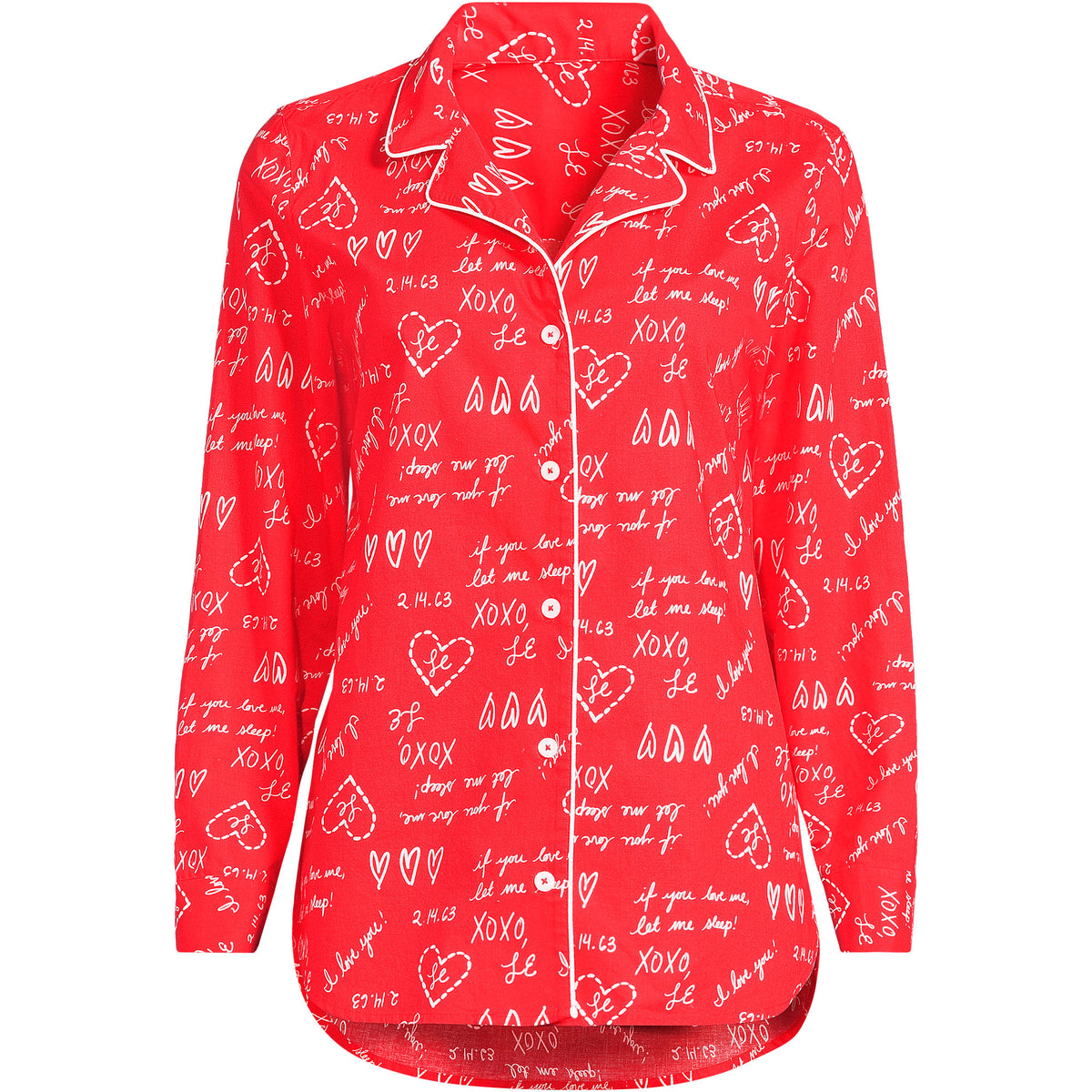 Women's Poplin Long Sleeve Button Front Sleep Top