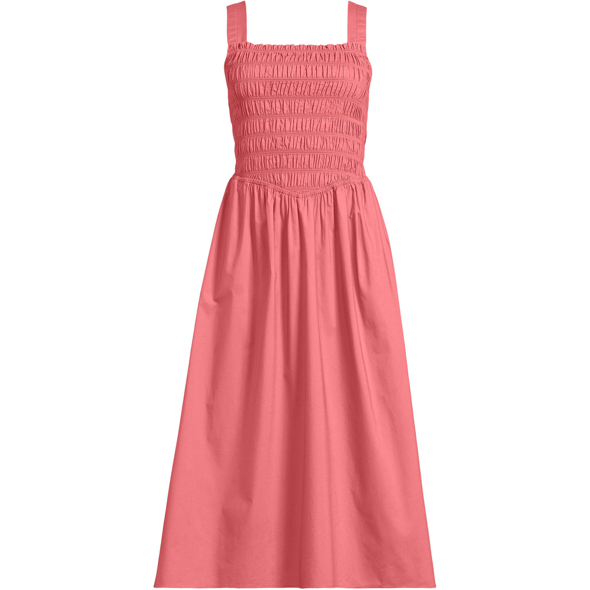 Women's Poplin Smocked Bodice Midi Dress