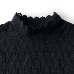 Women's Plus Size Long Sleeve Brushed Lace Mock Neck Top