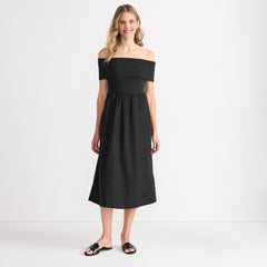 Women's Petite Off the Shoulder Slender Mixed Media Dress