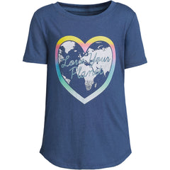 Girls Short Sleeve Curved Hem Graphic Tee Shirt