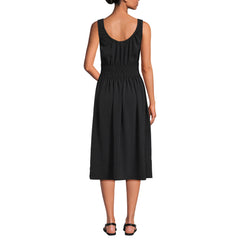 Women's Petite Creaseless Scoop Neck Smocked Midi Dress