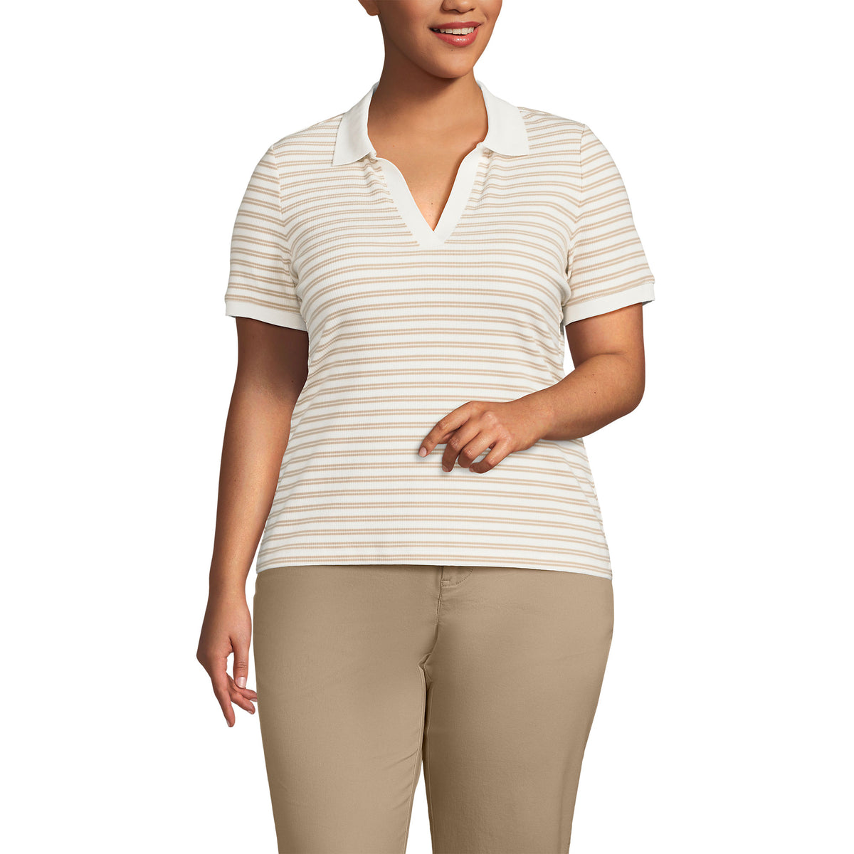 Women's Plus Size Wide Rib Polo Shirt