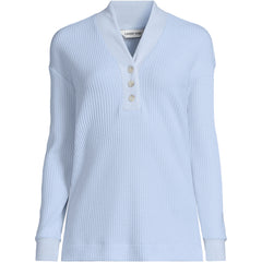 Women's Petite Long Sleeve Waffle Shawl Collar Henley