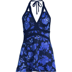 Womens V-Neck Halter Mini Swim Dress