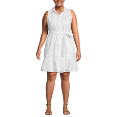 Women's Plus Size Sleeveless Eyelet Shirt Dress