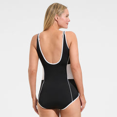 Women's Plus Size Tugless Scoop Neck Colorblock Low Leg One Piece