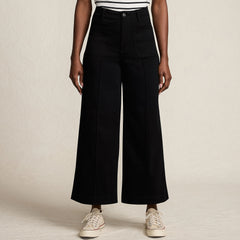 Women's Denim High Rise Patch Pocket Extra Wide Leg Crop Jeans