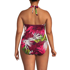Women's Plus Size Sculpting Suit Plunge Halter High Leg One Piece Swimsuit