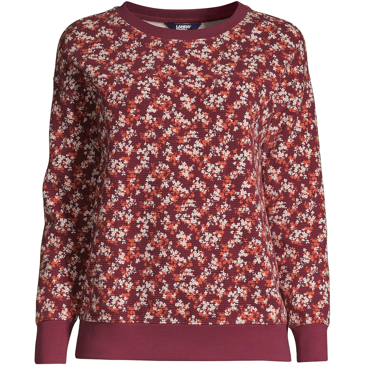 Women's Plus Size Long Sleeve Waffle Crewneck Top