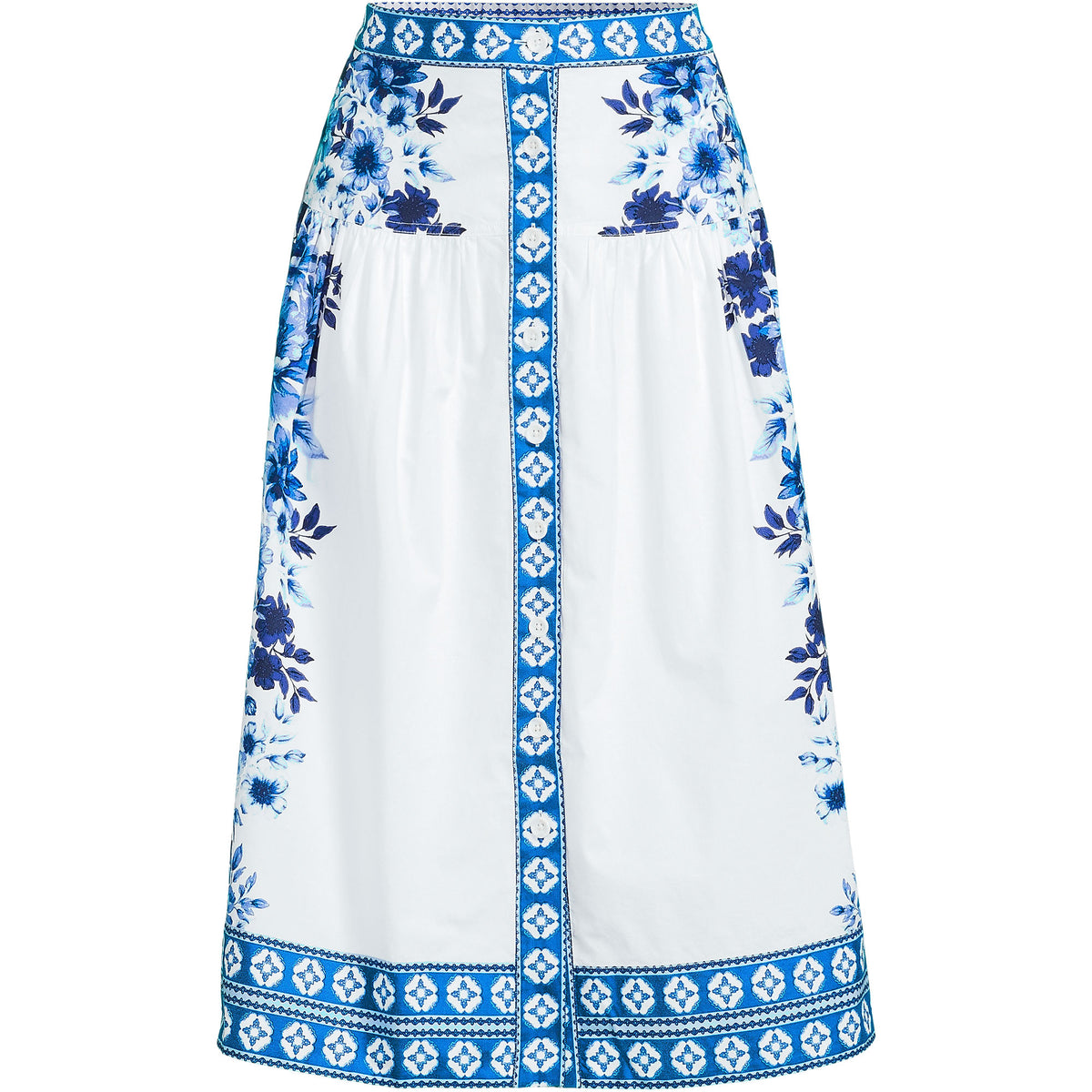 Women's Plus Size Poplin Border Print Midi Skirt - Set Bottom