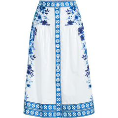 Women's Plus Size Poplin Border Print Midi Skirt - Set Bottom