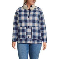 Women's Plus Size Sherpa Fleece Reversible Mixed Media Long Jacket