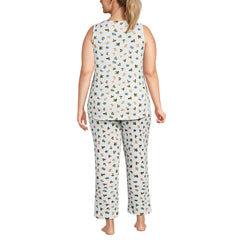 Women's Plus Size Brushed Cozy Waffle Jersey 3 Piece Pajama Set - Tank Top Pant and Robe