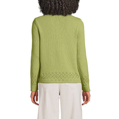 Women's Pointelle Crew Neck Cardigan Sweater