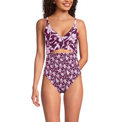 Women's Petite Wrap Monokini High Leg One Piece Swimsuit