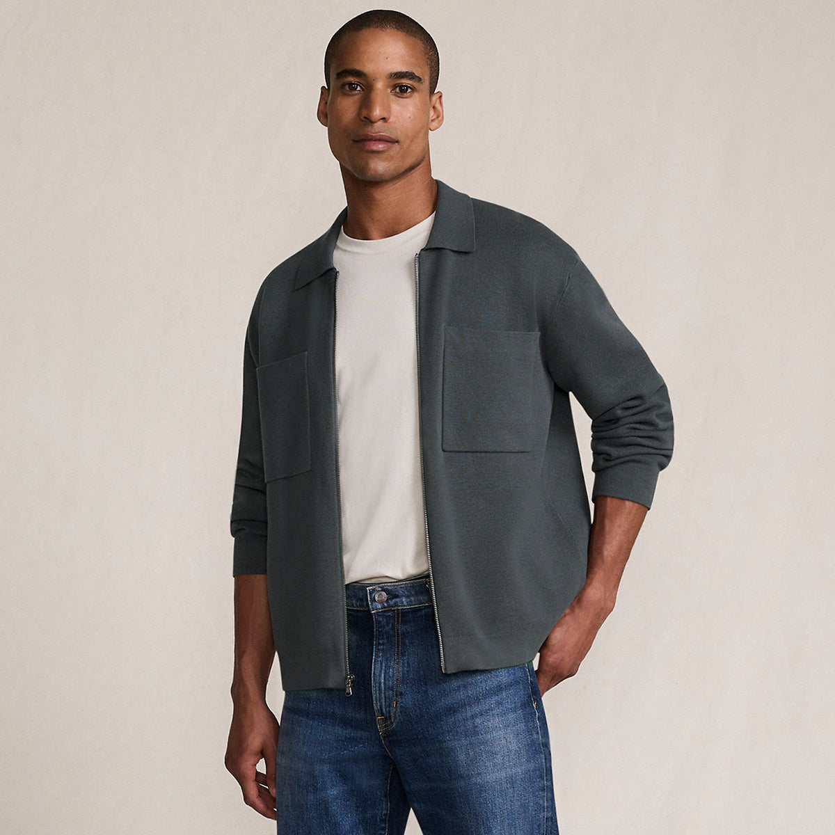 Men's Long Sleeve Fine Gauge Cotton Full Zip Chore Coat