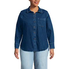 Women's Plus Size Soft Denim Twill Button Front Shirt