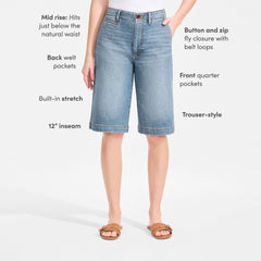 Women's Plus Size Recover Denim Mid Rise 12" Trouser Shorts