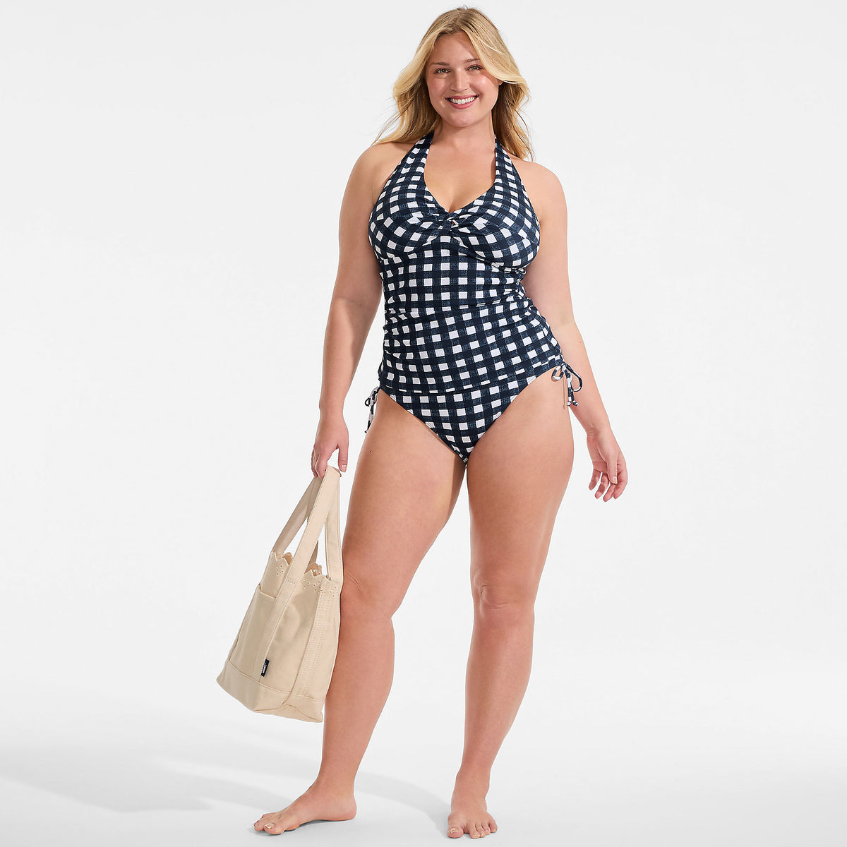 Women's Plus Size Pique Knot Twist Halter Tankini Top