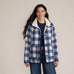 Women's Sherpa Fleece Reversible Mixed Media Long Jacket