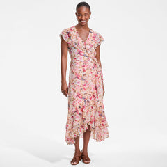 Women's Tall Chiffon Flutter Sleeve VNeck Wrap Maxi Dress