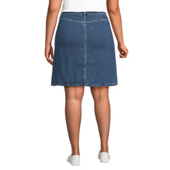 Women's Plus Size Soft Denim Mid Rise Button Through Above the Knee Skirt