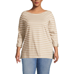 Women's Plus Size Supima Cotton Adjustable 3/4 Sleeve Boatneck Tunic