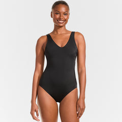 Women's Petite Tugless V-Neck High Leg One Piece Swimsuit
