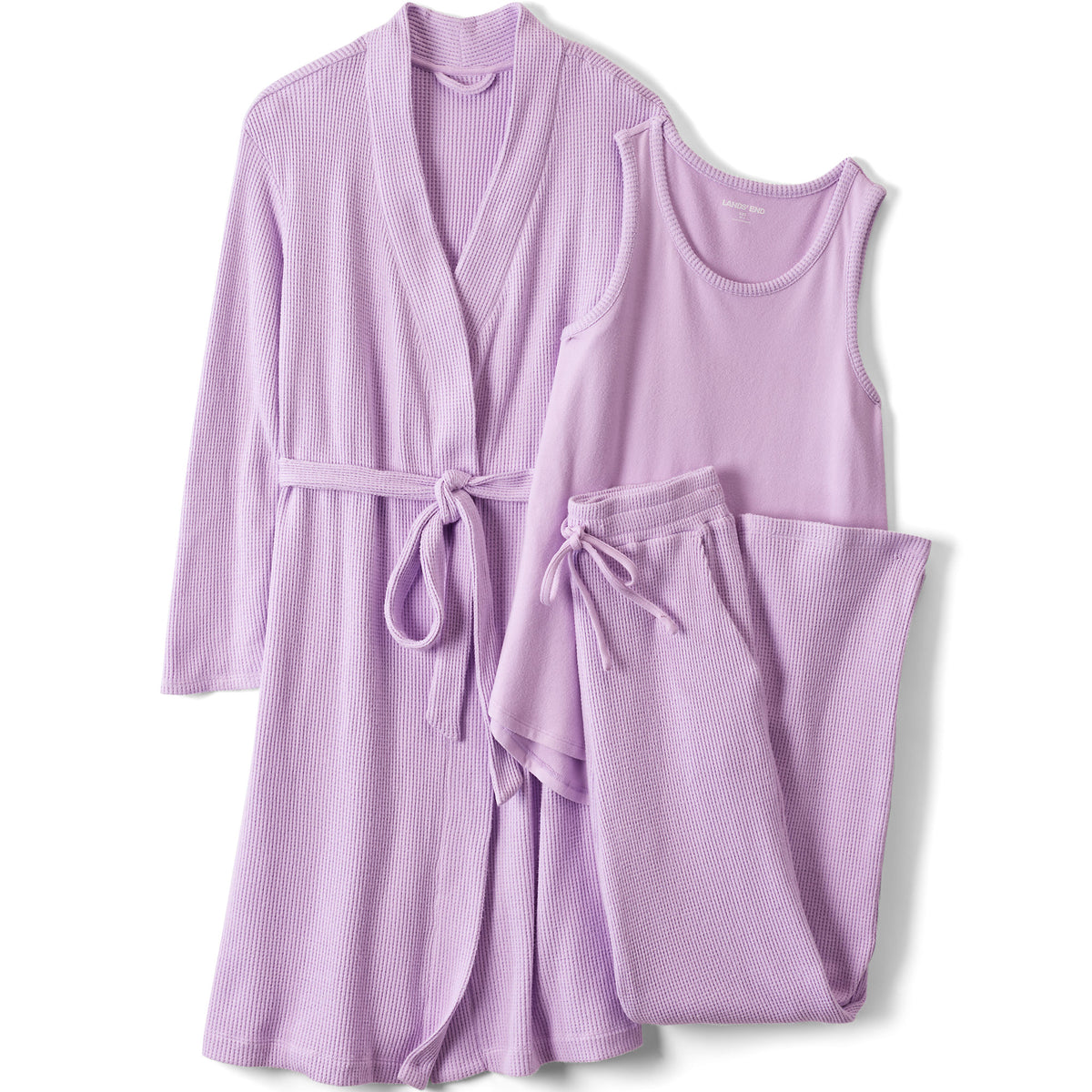 Women's Petite Brushed Cozy Waffle Jersey 3 Piece Pajama Set - Tank Top Pant and Robe
