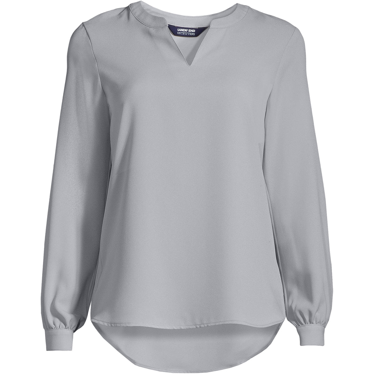 Women's Petite Shirred Long Sleeve Split Neck Blouse