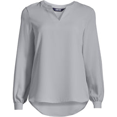 Women's Plus Size Shirred Long Sleeve Split Neck Blouse