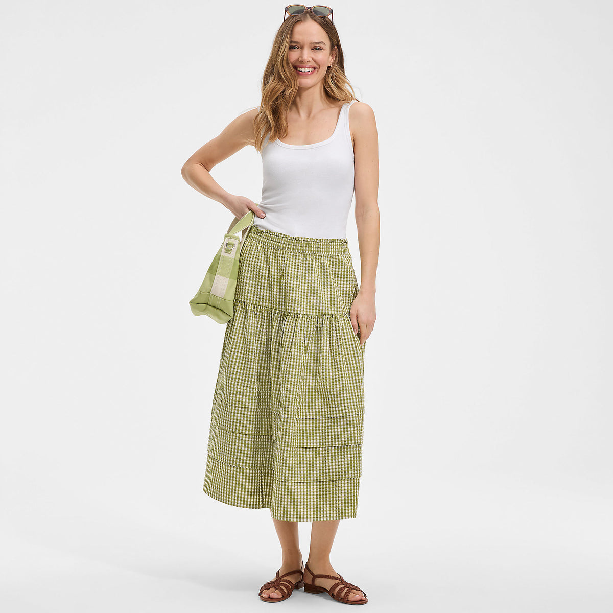 Women's Seersucker Pull On Midi Skirt