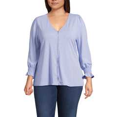 Women's Plus Size 3/4 Sleeve Lightweight Jersey Button Front Top