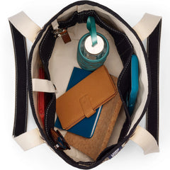 Medium Print 5 Pocket Open Top Long Handle Canvas Tote Bag