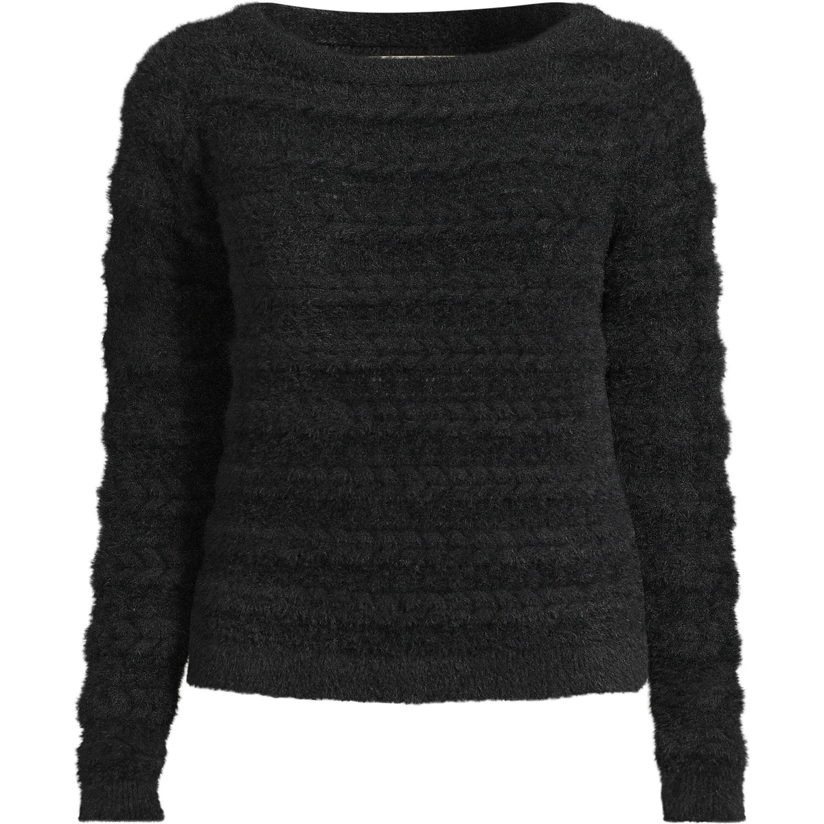 Women's Fuzzy Eyelash Cable Boatneck Sweater