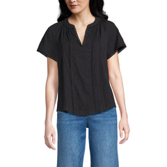 Women's Petite Slub Short Sleeve Notch Neck Top