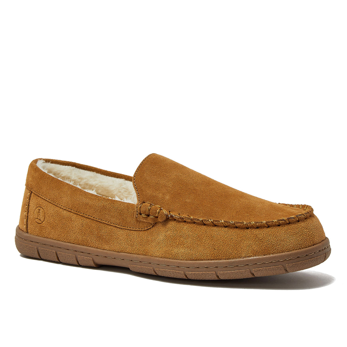 Men's Wide Width Fuzzy Lined Suede Moccasin Slippers