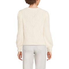Women's Eyelash Fuzzy Pointelle Puff Sleeve Sweater