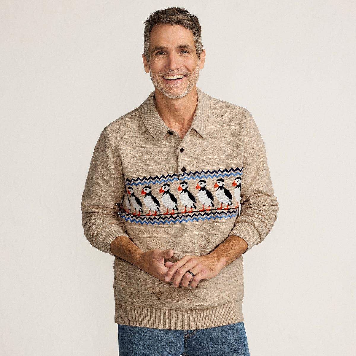 Men's Long Sleeve Cozy Cotton Blend Polo